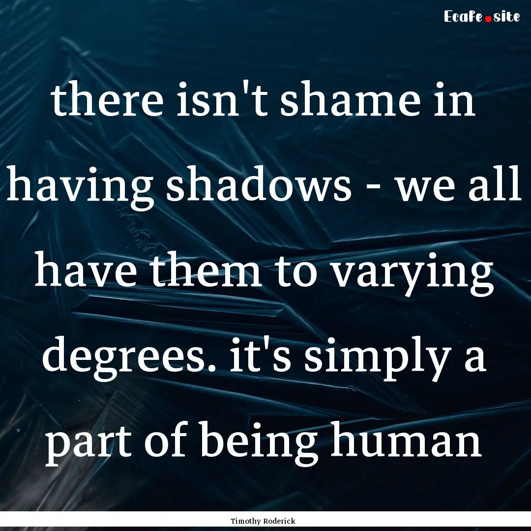 there isn't shame in having shadows - we.... : Quote by Timothy Roderick