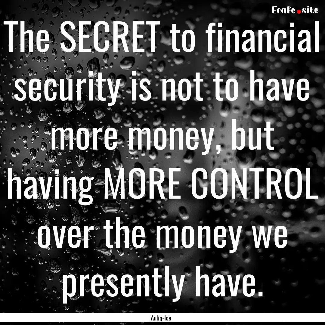 The SECRET to financial security is not to.... : Quote by Auliq-Ice