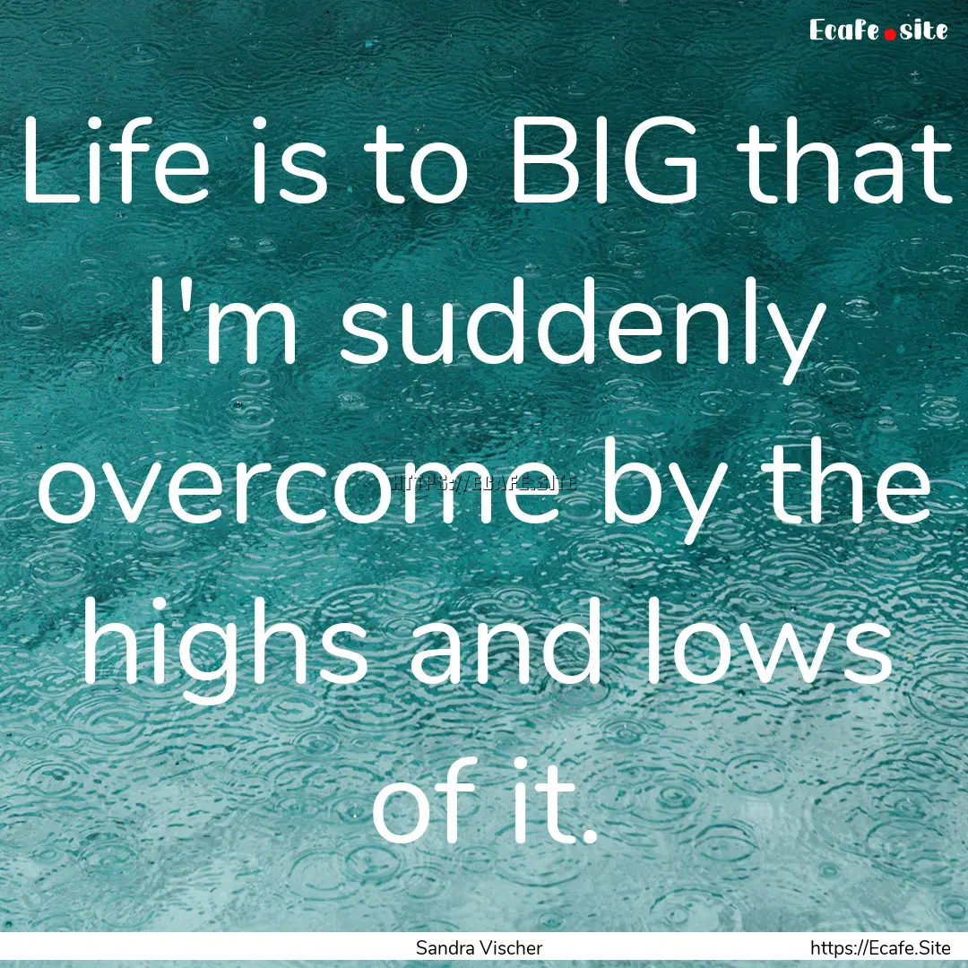 Life is to BIG that I'm suddenly overcome.... : Quote by Sandra Vischer