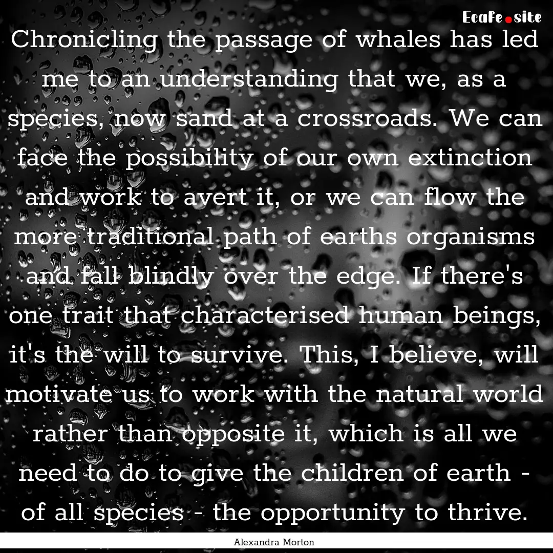 Chronicling the passage of whales has led.... : Quote by Alexandra Morton