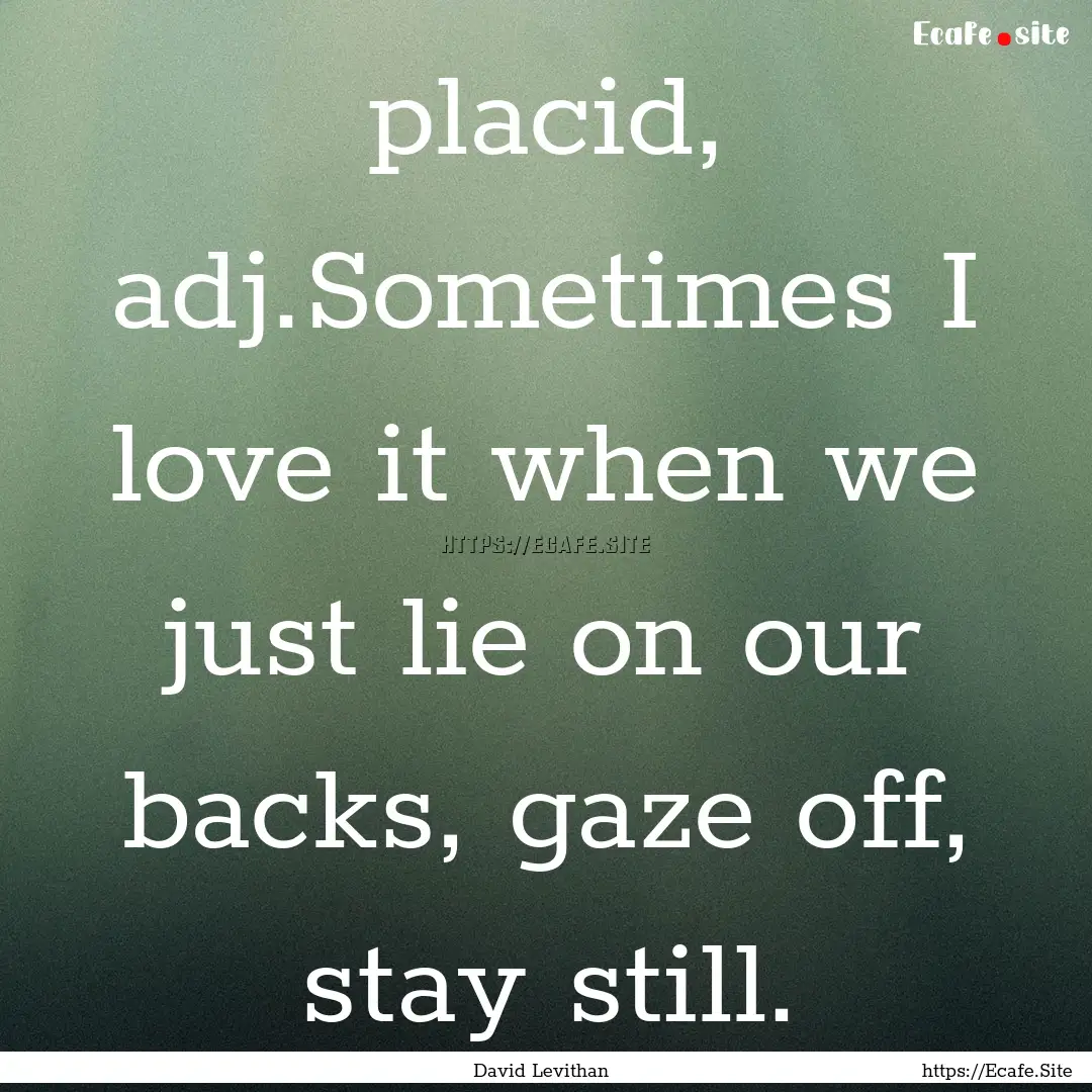 placid, adj.Sometimes I love it when we just.... : Quote by David Levithan