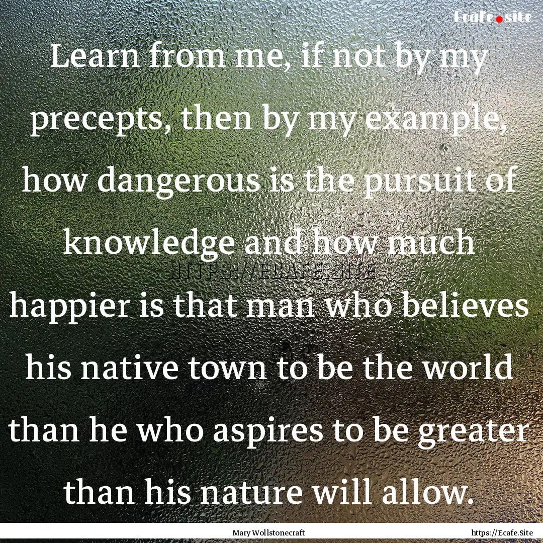 Learn from me, if not by my precepts, then.... : Quote by Mary Wollstonecraft