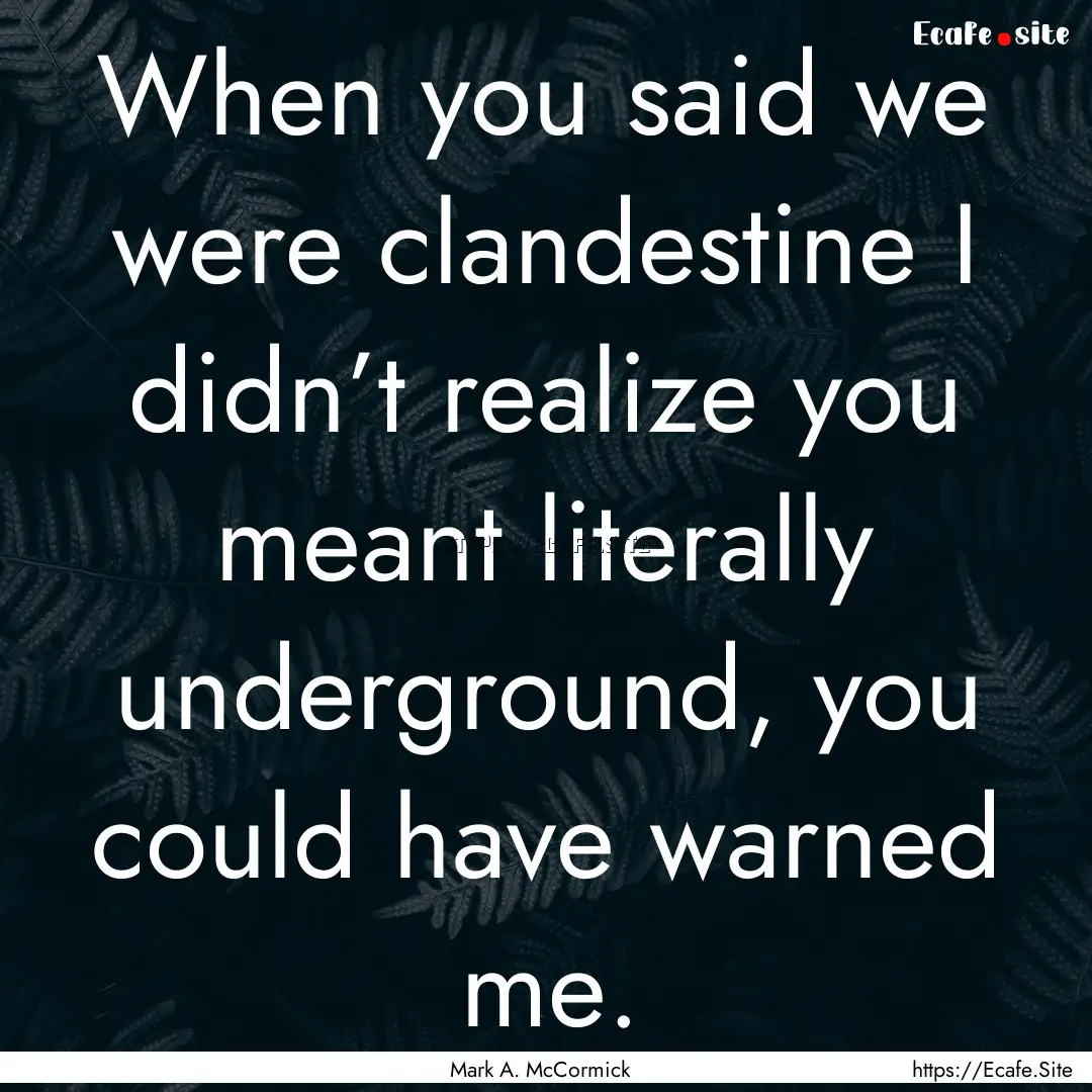 When you said we were clandestine I didn’t.... : Quote by Mark A. McCormick