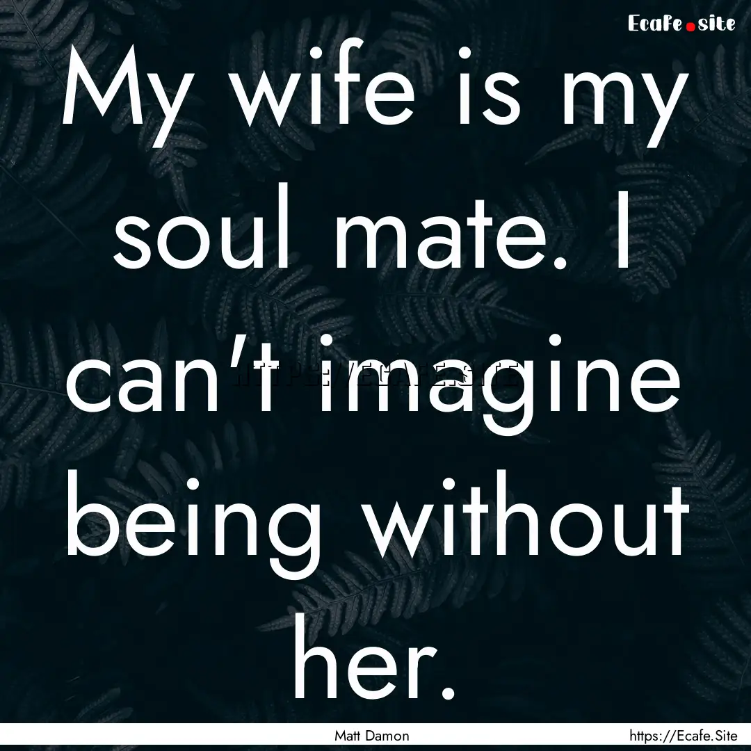 My wife is my soul mate. I can't imagine.... : Quote by Matt Damon