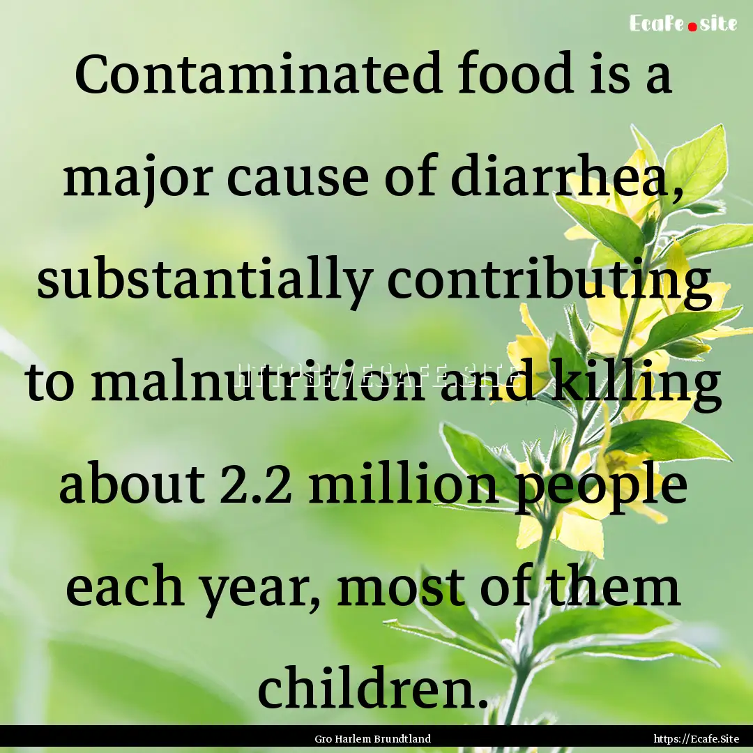 Contaminated food is a major cause of diarrhea,.... : Quote by Gro Harlem Brundtland