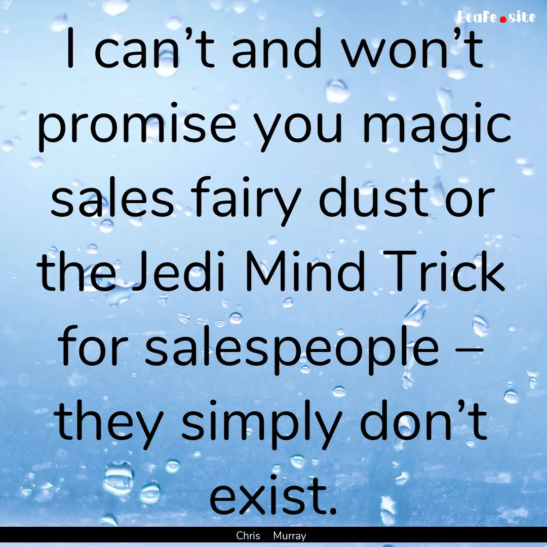 I can’t and won’t promise you magic sales.... : Quote by Chris Murray