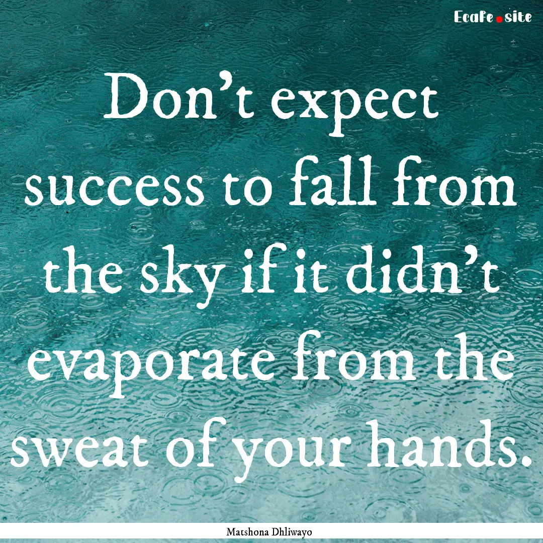 Don’t expect success to fall from the sky.... : Quote by Matshona Dhliwayo