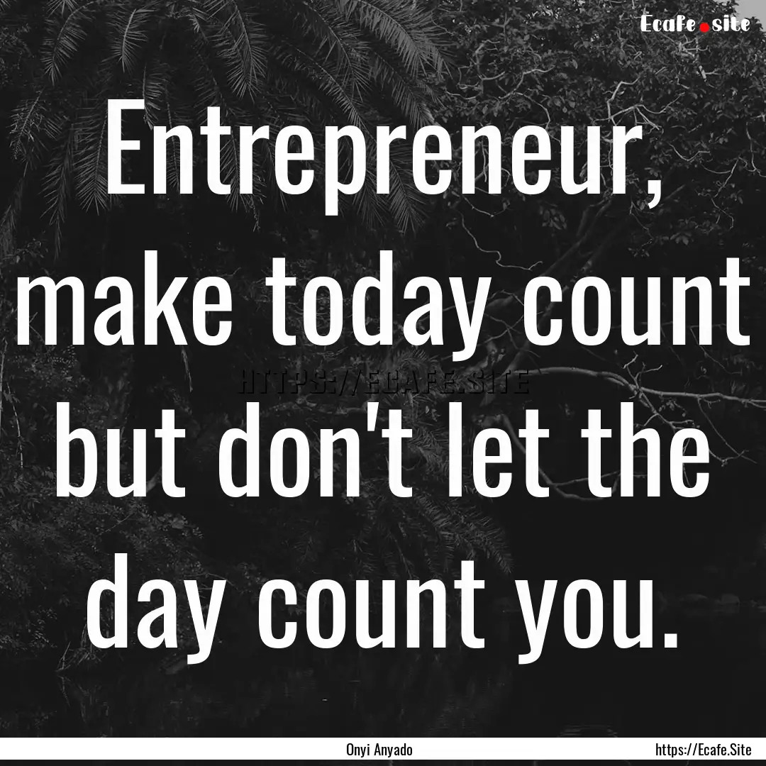 Entrepreneur, make today count but don't.... : Quote by Onyi Anyado