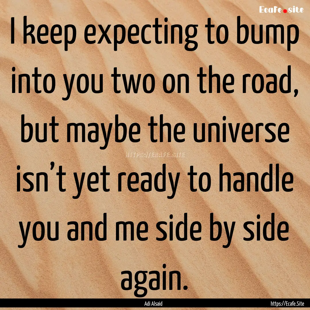 I keep expecting to bump into you two on.... : Quote by Adi Alsaid