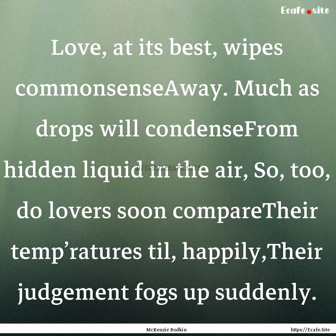 Love, at its best, wipes commonsenseAway..... : Quote by McKenzie Bodkin