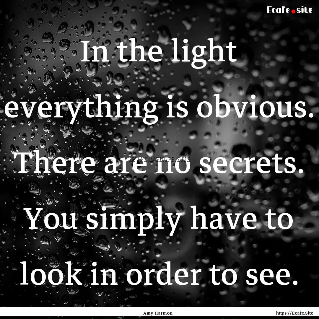 In the light everything is obvious. There.... : Quote by Amy Harmon