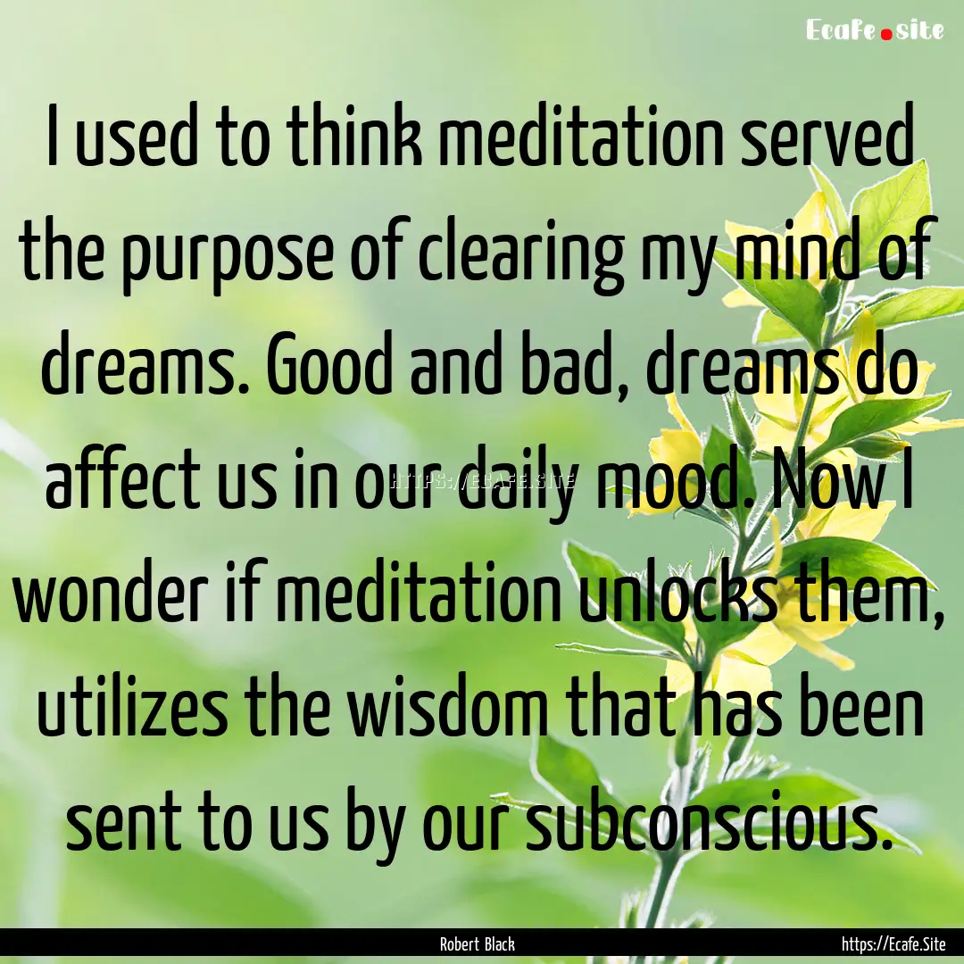 I used to think meditation served the purpose.... : Quote by Robert Black