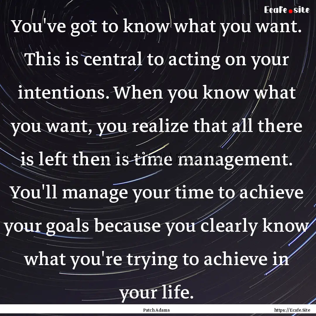 You've got to know what you want. This is.... : Quote by Patch Adams