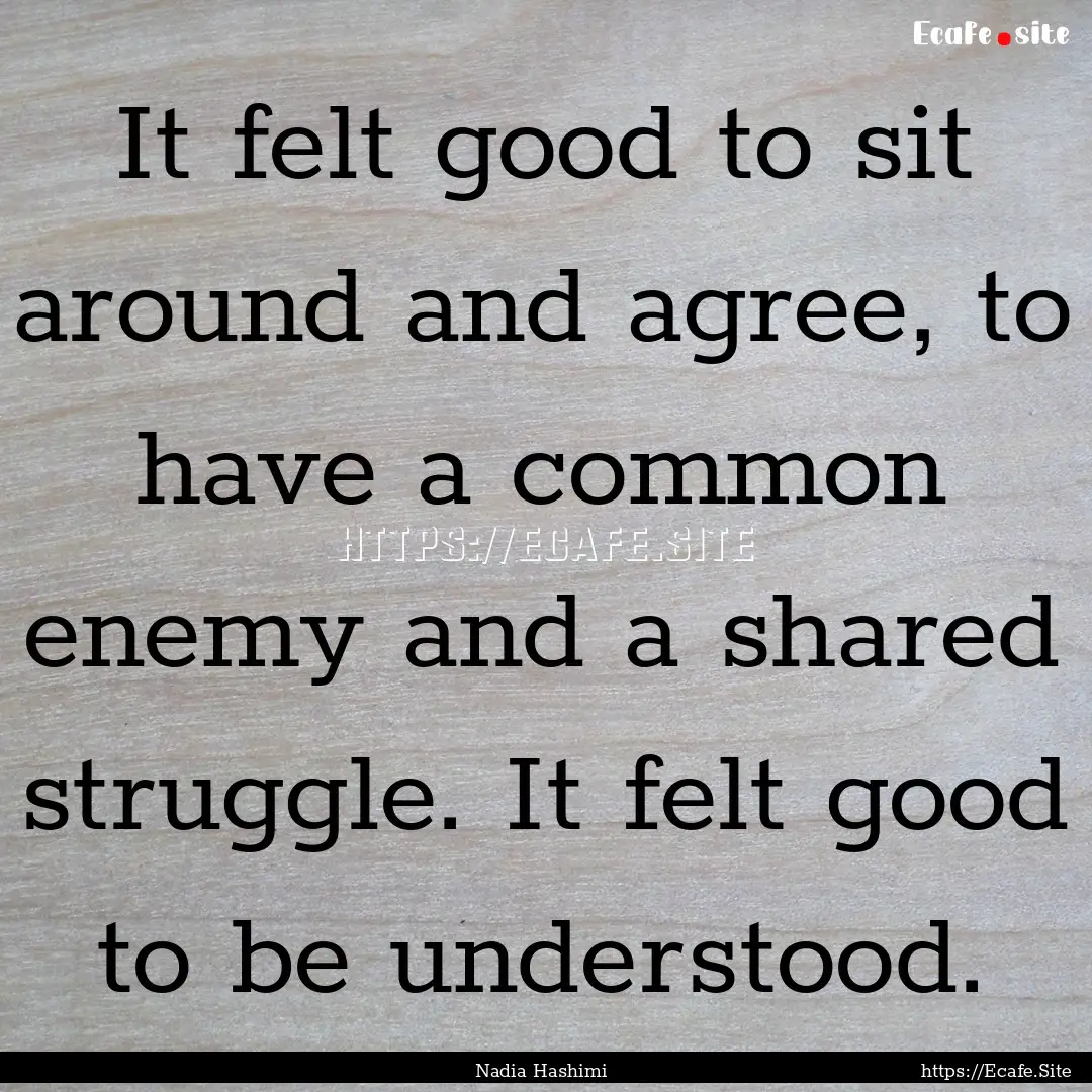 It felt good to sit around and agree, to.... : Quote by Nadia Hashimi