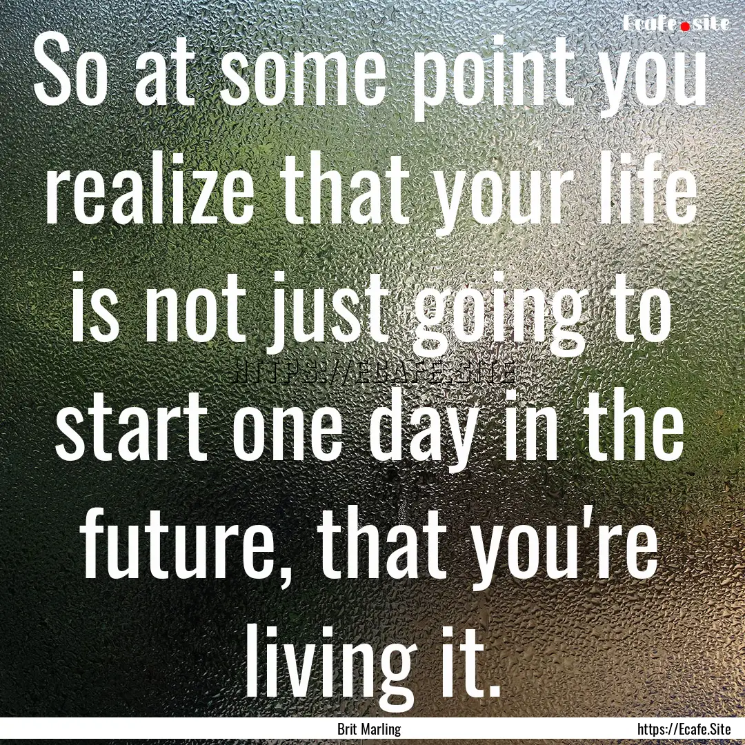 So at some point you realize that your life.... : Quote by Brit Marling