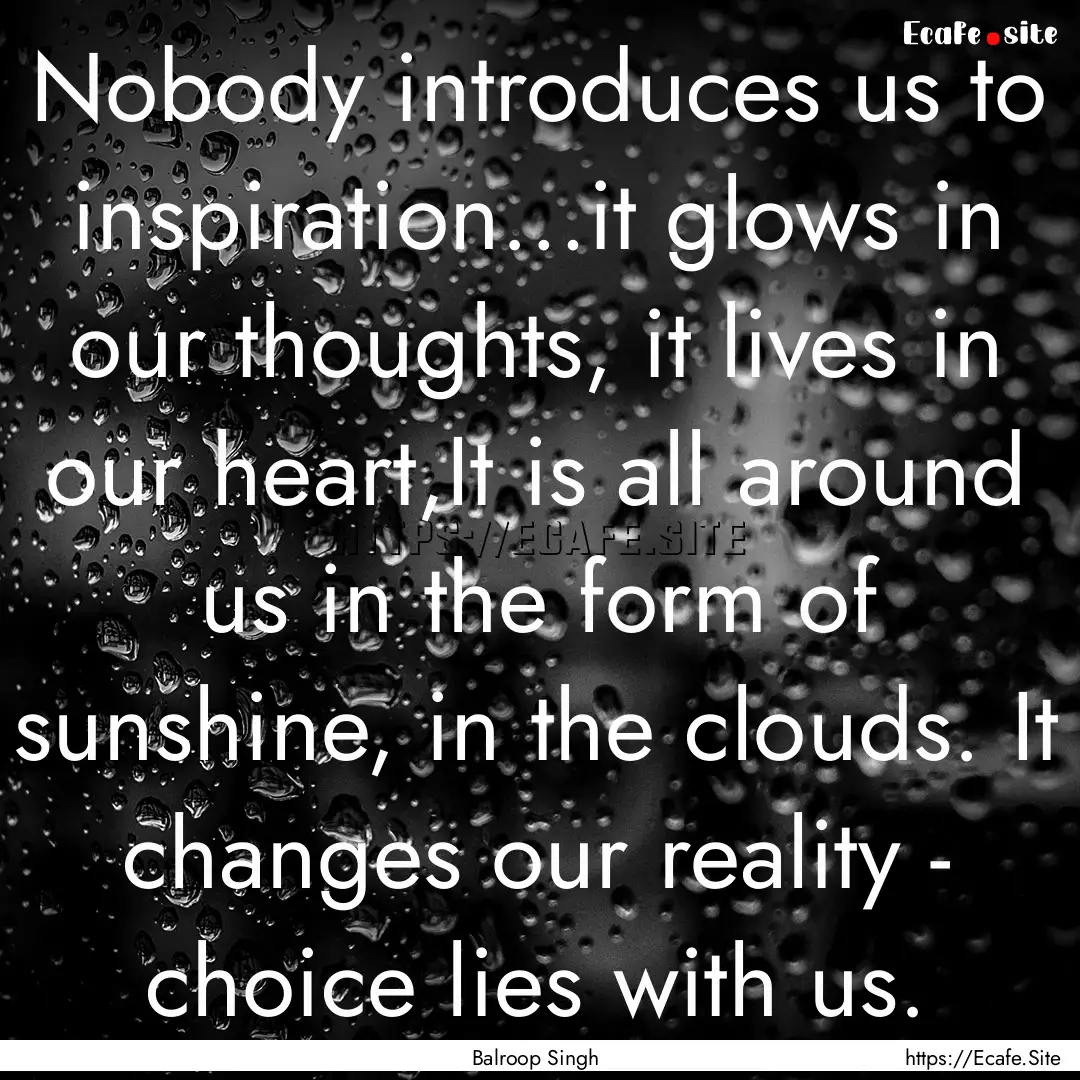 Nobody introduces us to inspiration…it.... : Quote by Balroop Singh