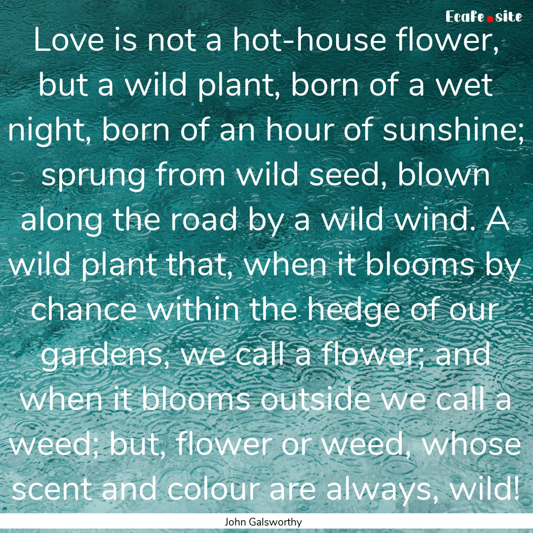 Love is not a hot-house flower, but a wild.... : Quote by John Galsworthy