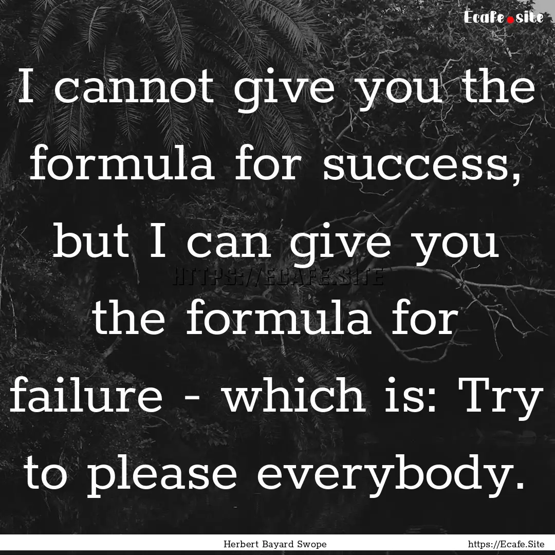 I cannot give you the formula for success,.... : Quote by Herbert Bayard Swope