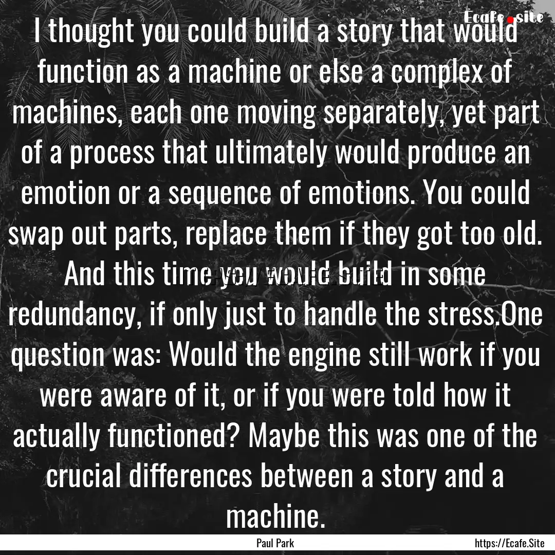 I thought you could build a story that would.... : Quote by Paul Park