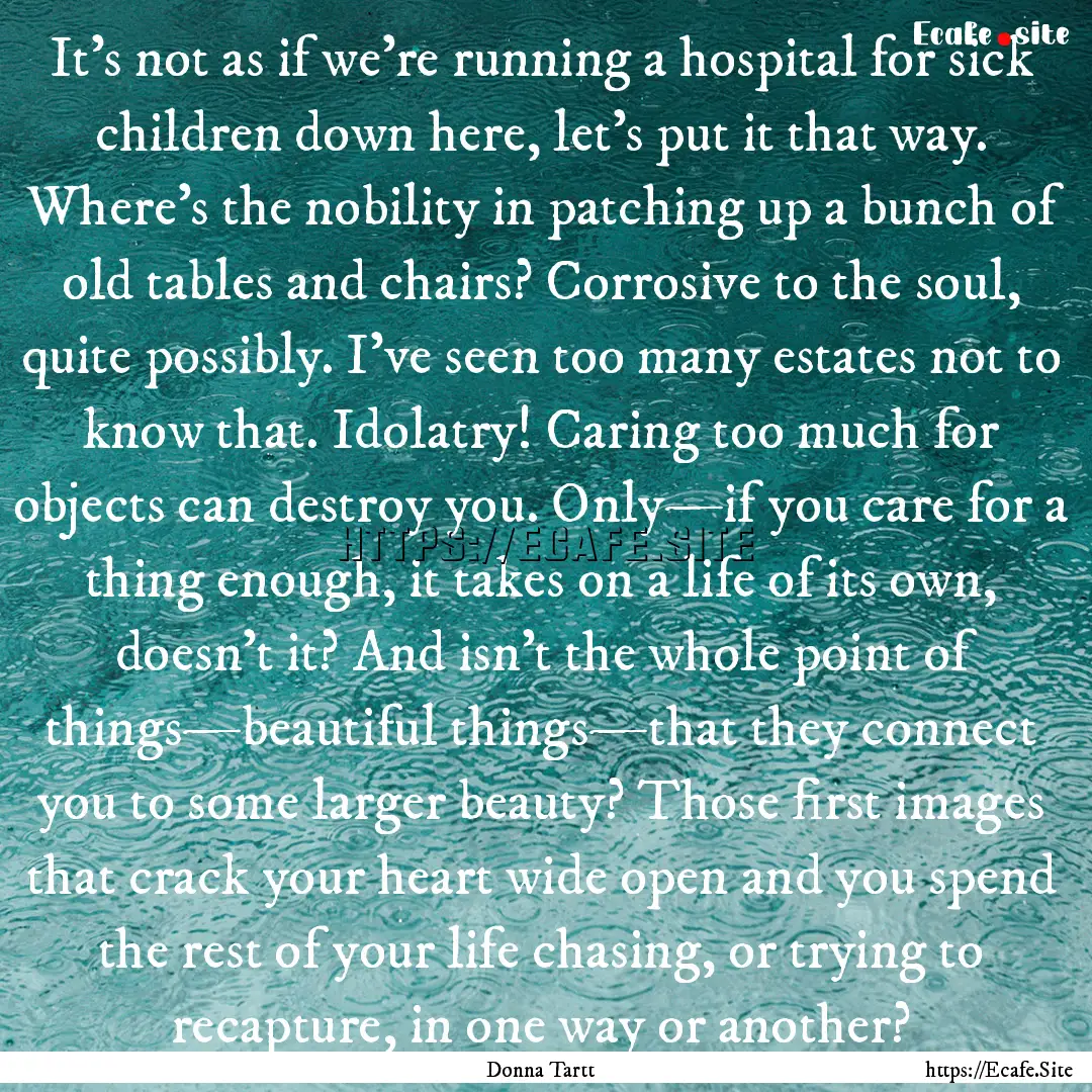 It's not as if we're running a hospital for.... : Quote by Donna Tartt