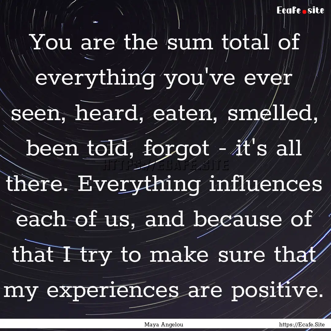 You are the sum total of everything you've.... : Quote by Maya Angelou