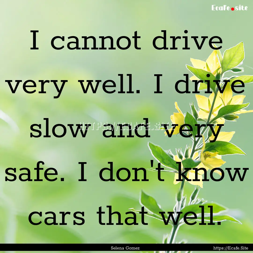 I cannot drive very well. I drive slow and.... : Quote by Selena Gomez