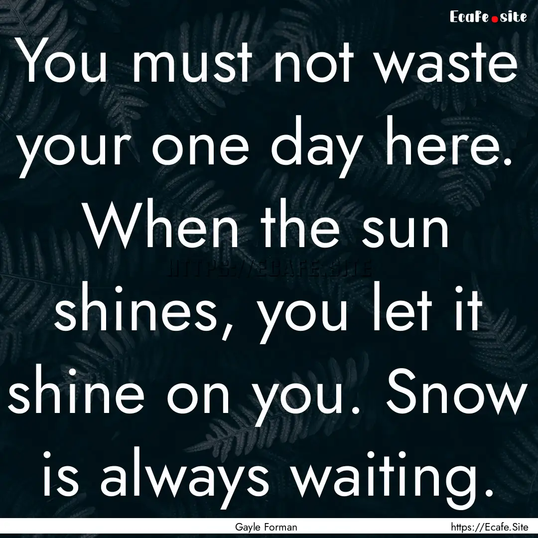 You must not waste your one day here. When.... : Quote by Gayle Forman