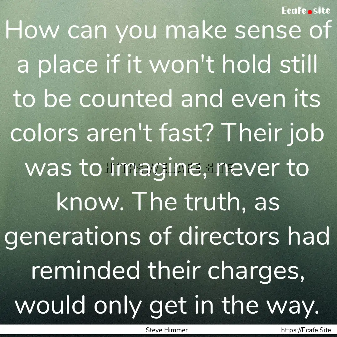 How can you make sense of a place if it won't.... : Quote by Steve Himmer