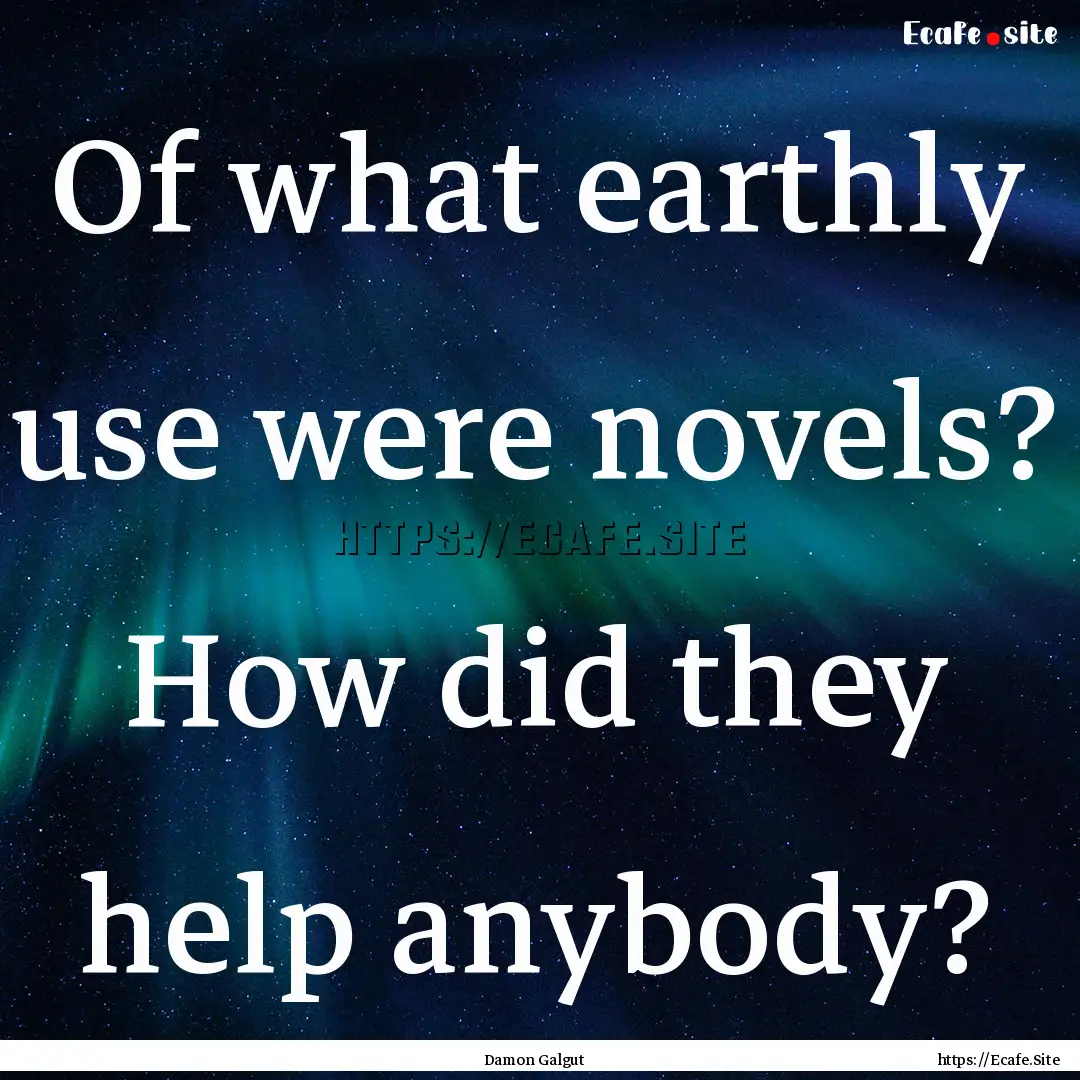 Of what earthly use were novels? How did.... : Quote by Damon Galgut