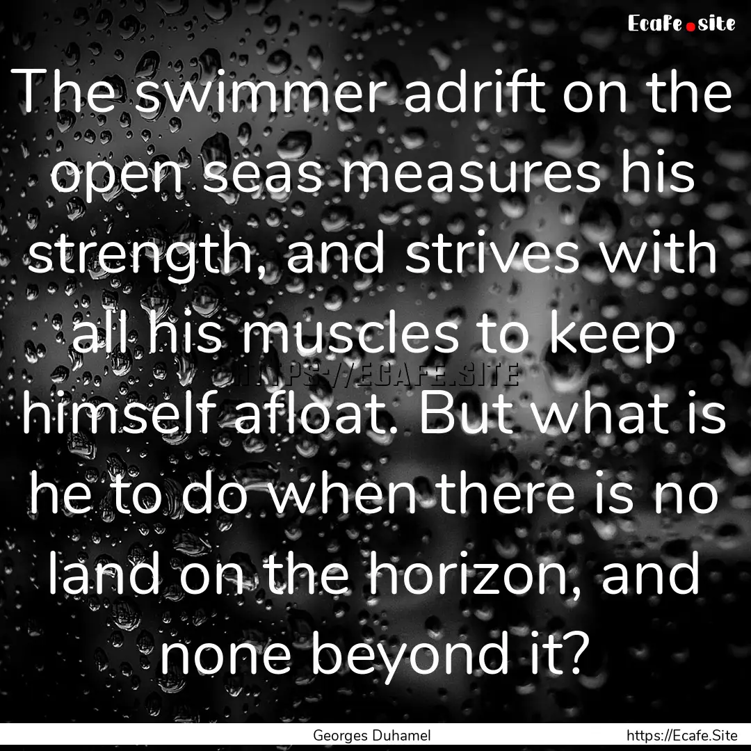 The swimmer adrift on the open seas measures.... : Quote by Georges Duhamel