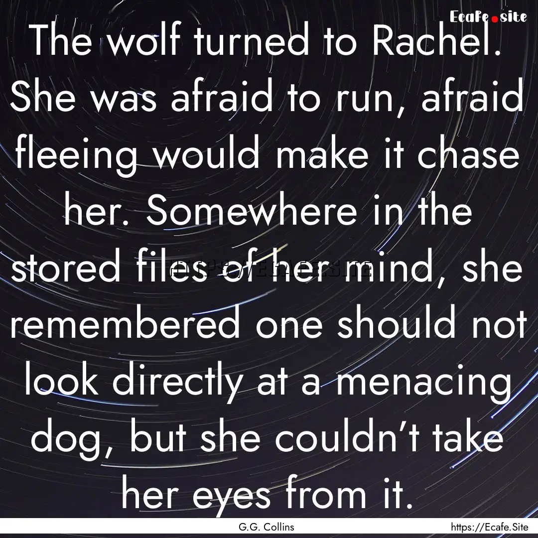 The wolf turned to Rachel. She was afraid.... : Quote by G.G. Collins