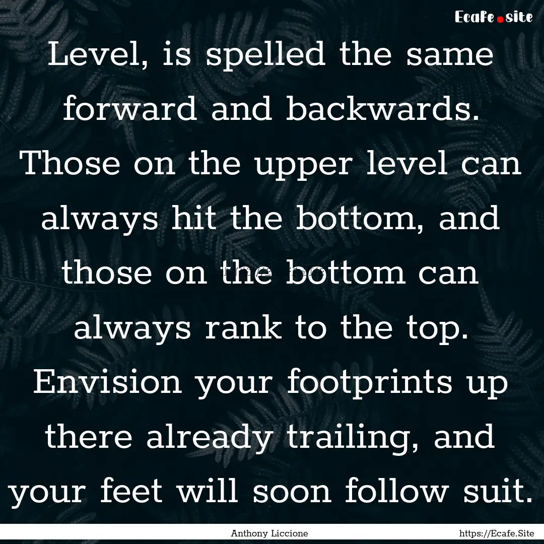 Level, is spelled the same forward and backwards..... : Quote by Anthony Liccione