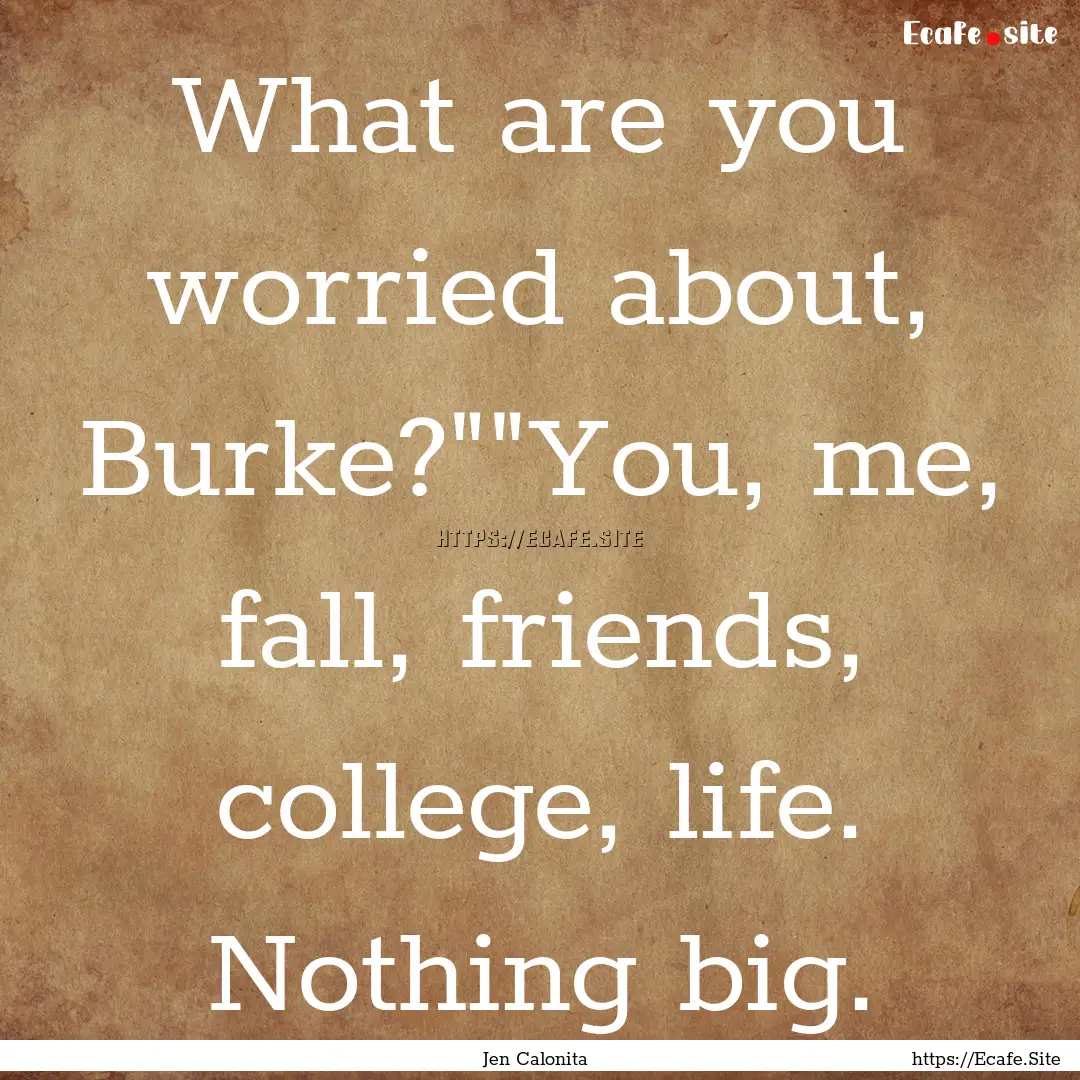 What are you worried about, Burke?