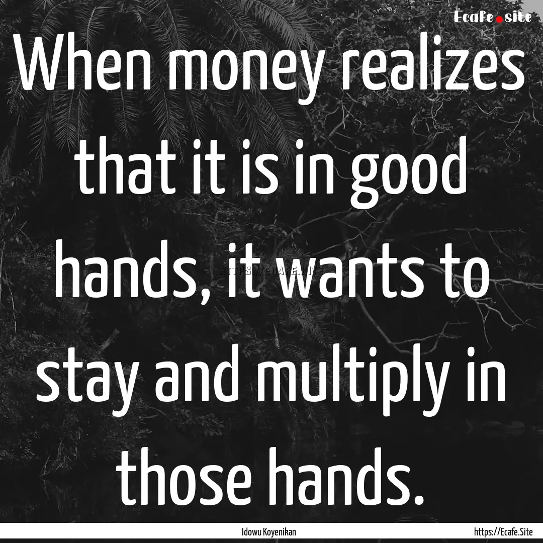 When money realizes that it is in good hands,.... : Quote by Idowu Koyenikan