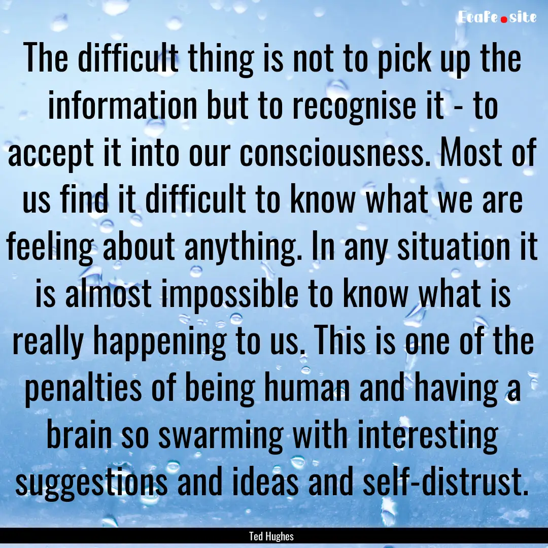 The difficult thing is not to pick up the.... : Quote by Ted Hughes