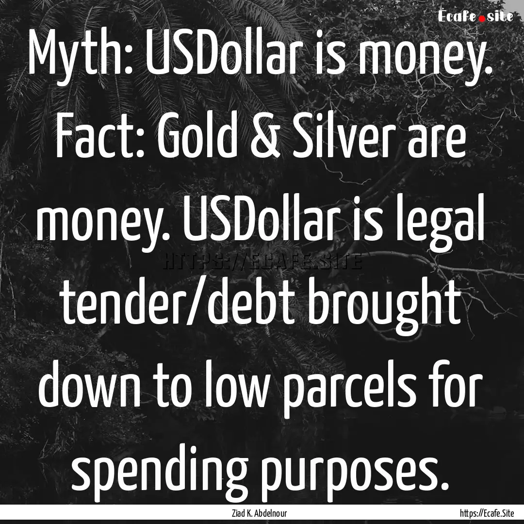 Myth: USDollar is money. Fact: Gold & Silver.... : Quote by Ziad K. Abdelnour