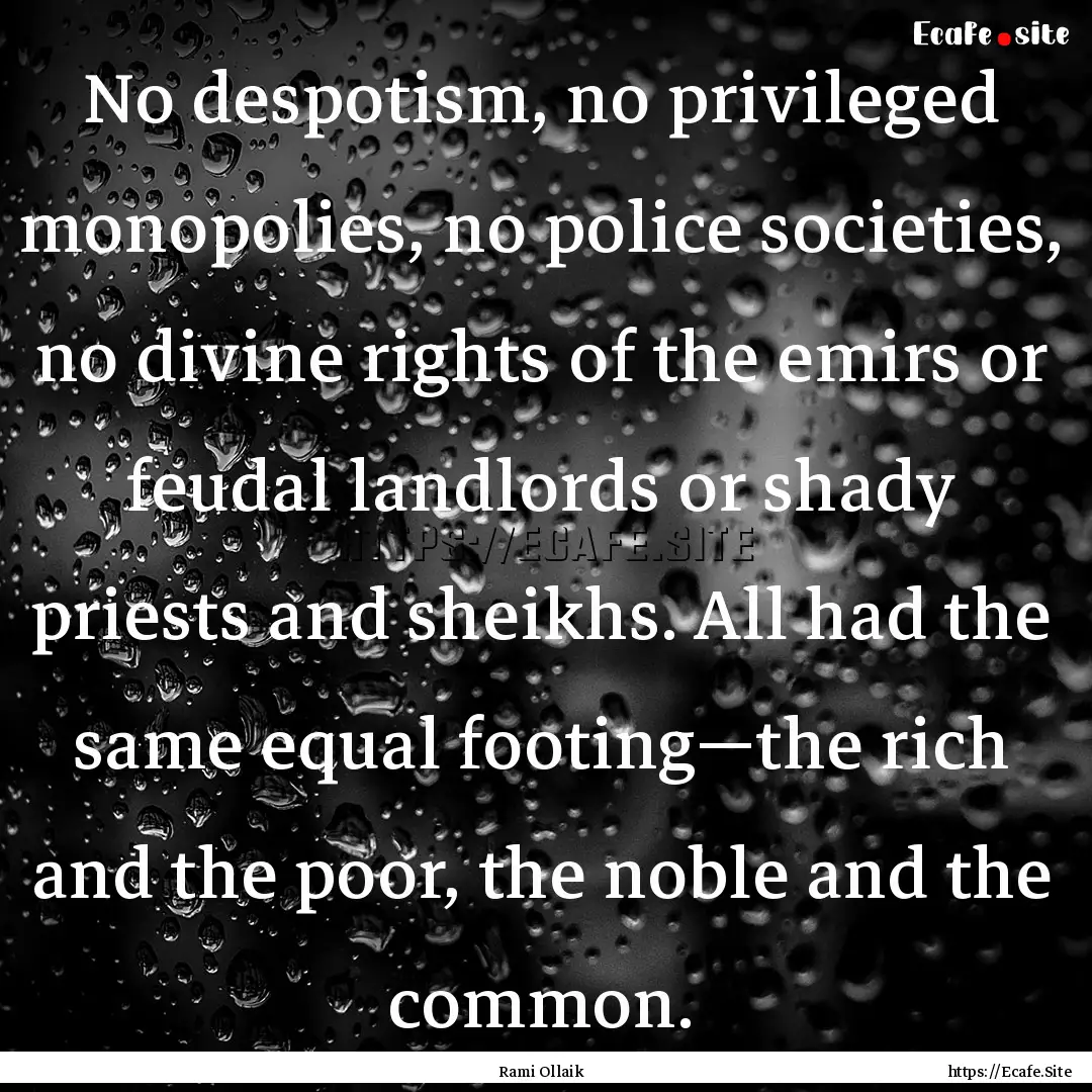 No despotism, no privileged monopolies, no.... : Quote by Rami Ollaik