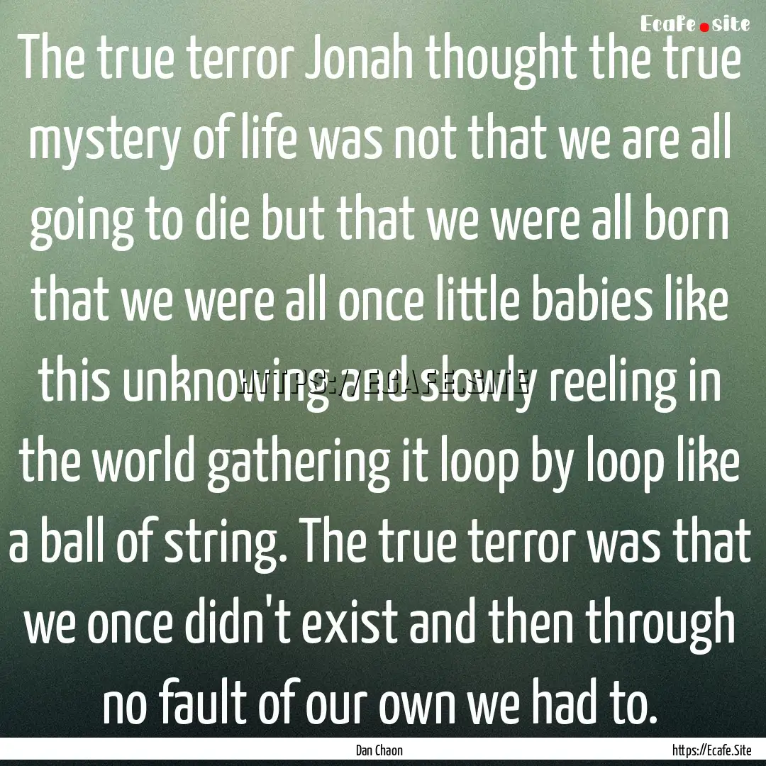 The true terror Jonah thought the true mystery.... : Quote by Dan Chaon