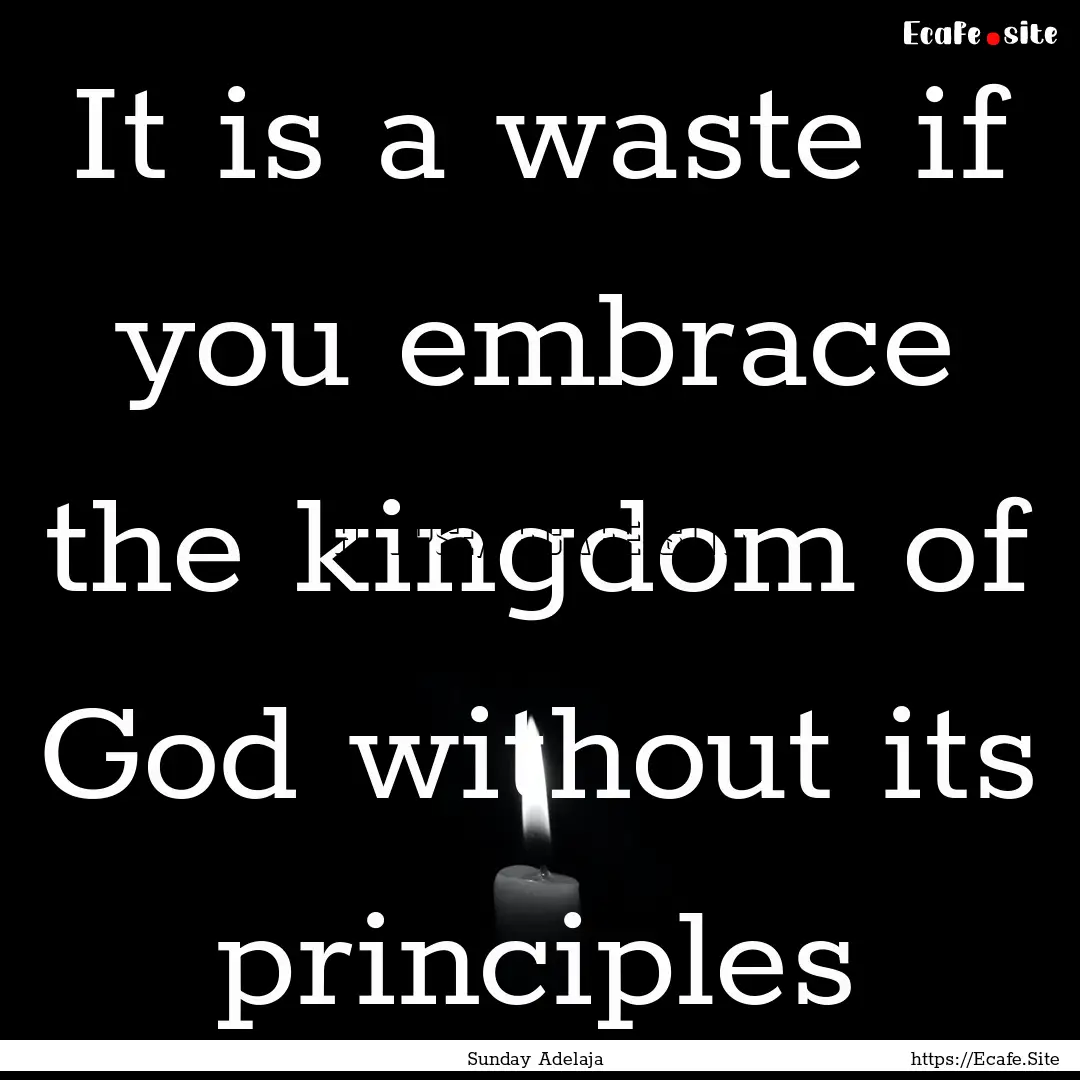 It is a waste if you embrace the kingdom.... : Quote by Sunday Adelaja