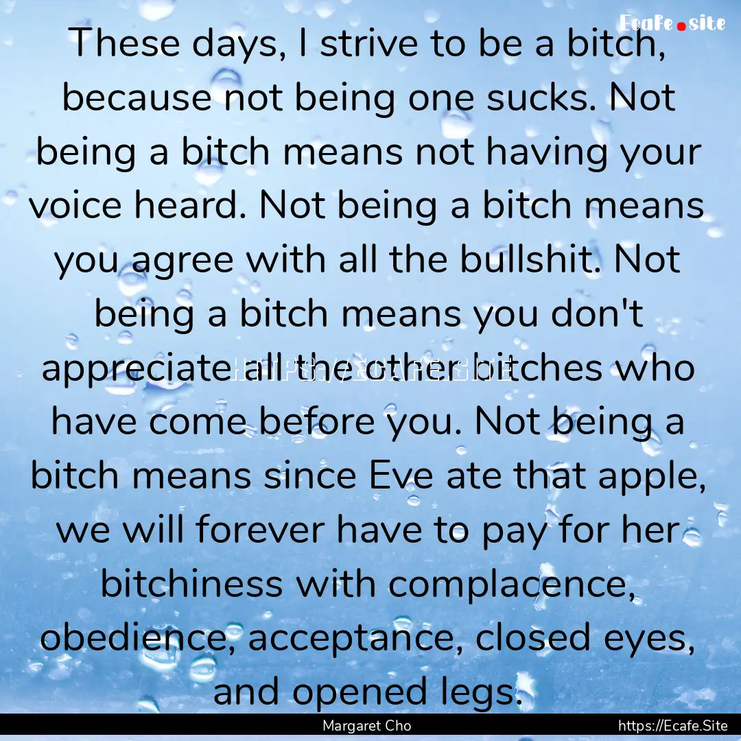 These days, I strive to be a bitch, because.... : Quote by Margaret Cho