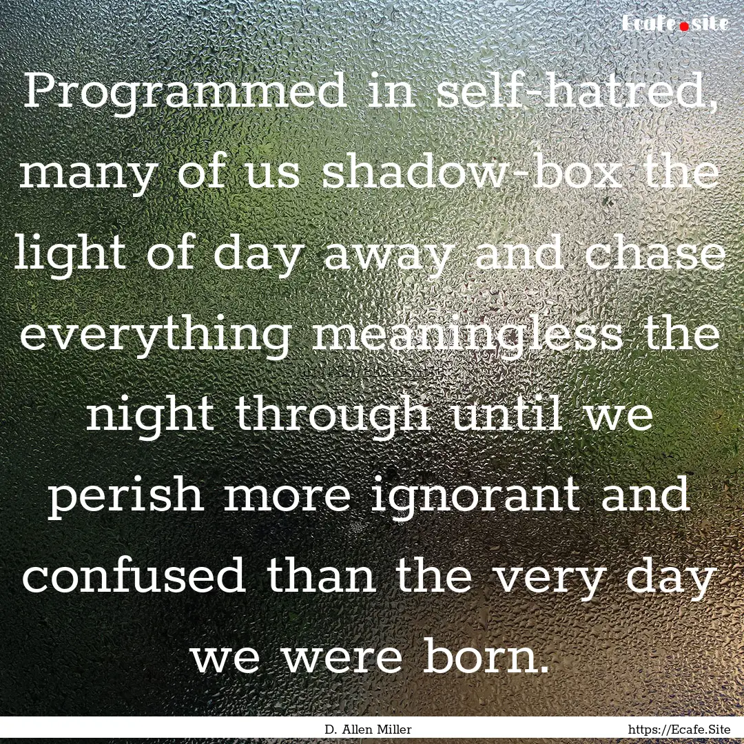 Programmed in self-hatred, many of us shadow-box.... : Quote by D. Allen Miller