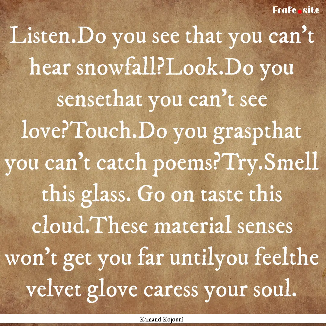 Listen.Do you see that you can’t hear snowfall?Look.Do.... : Quote by Kamand Kojouri