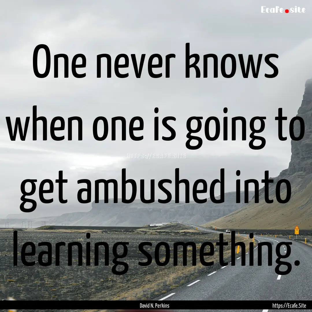 One never knows when one is going to get.... : Quote by David N. Perkins