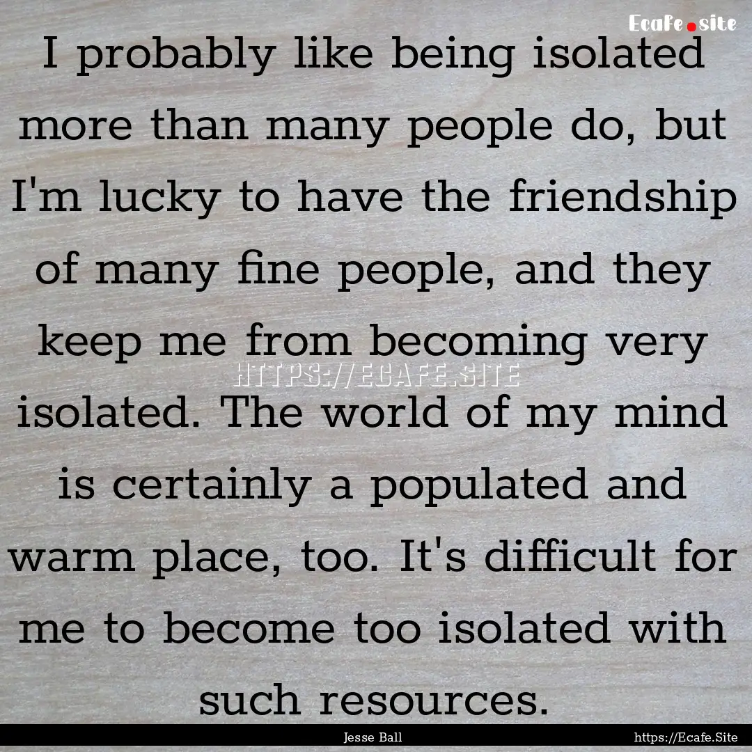 I probably like being isolated more than.... : Quote by Jesse Ball