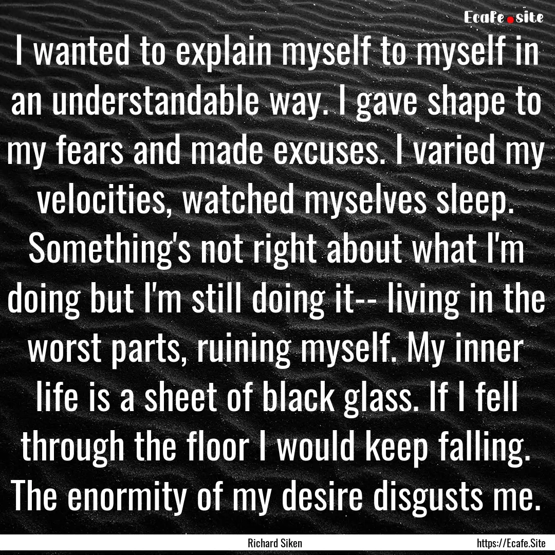 I wanted to explain myself to myself in an.... : Quote by Richard Siken