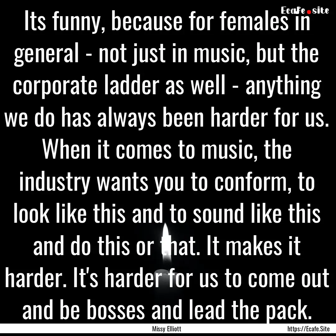 Its funny, because for females in general.... : Quote by Missy Elliott