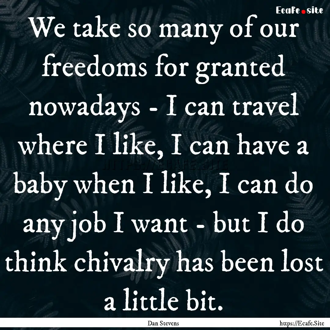 We take so many of our freedoms for granted.... : Quote by Dan Stevens