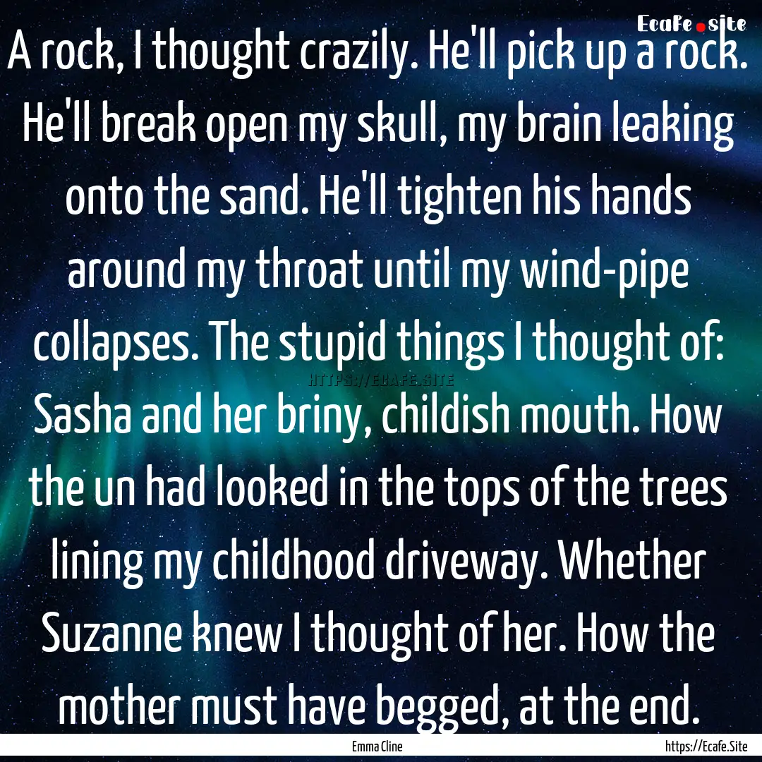 A rock, I thought crazily. He'll pick up.... : Quote by Emma Cline