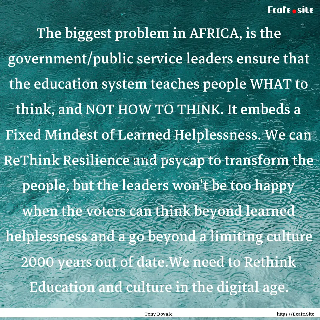 The biggest problem in AFRICA, is the government/public.... : Quote by Tony Dovale