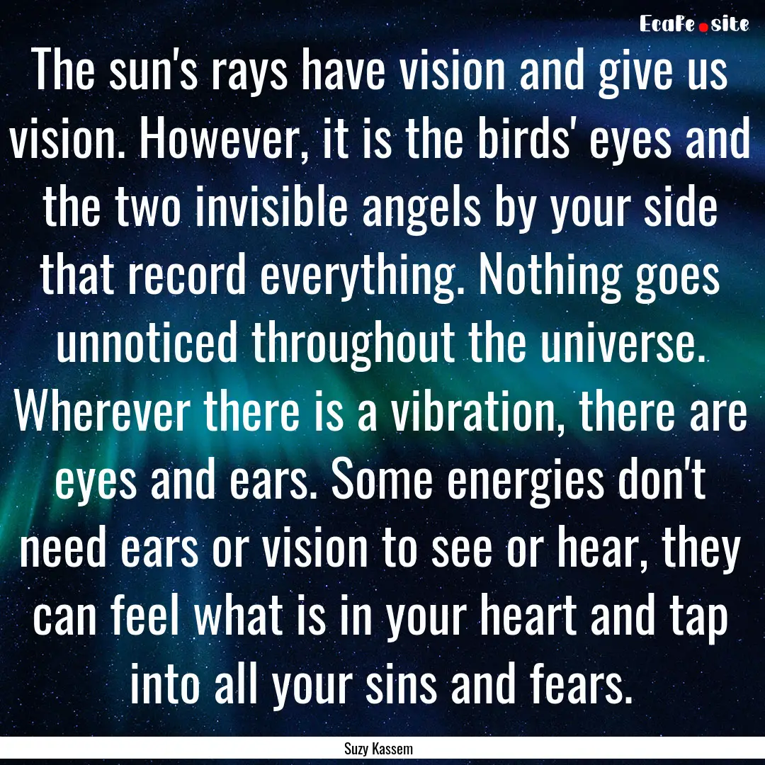 The sun's rays have vision and give us vision..... : Quote by Suzy Kassem